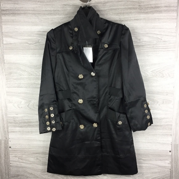 East E-Nian Satin Black Over Coat - Picture 2 of 4